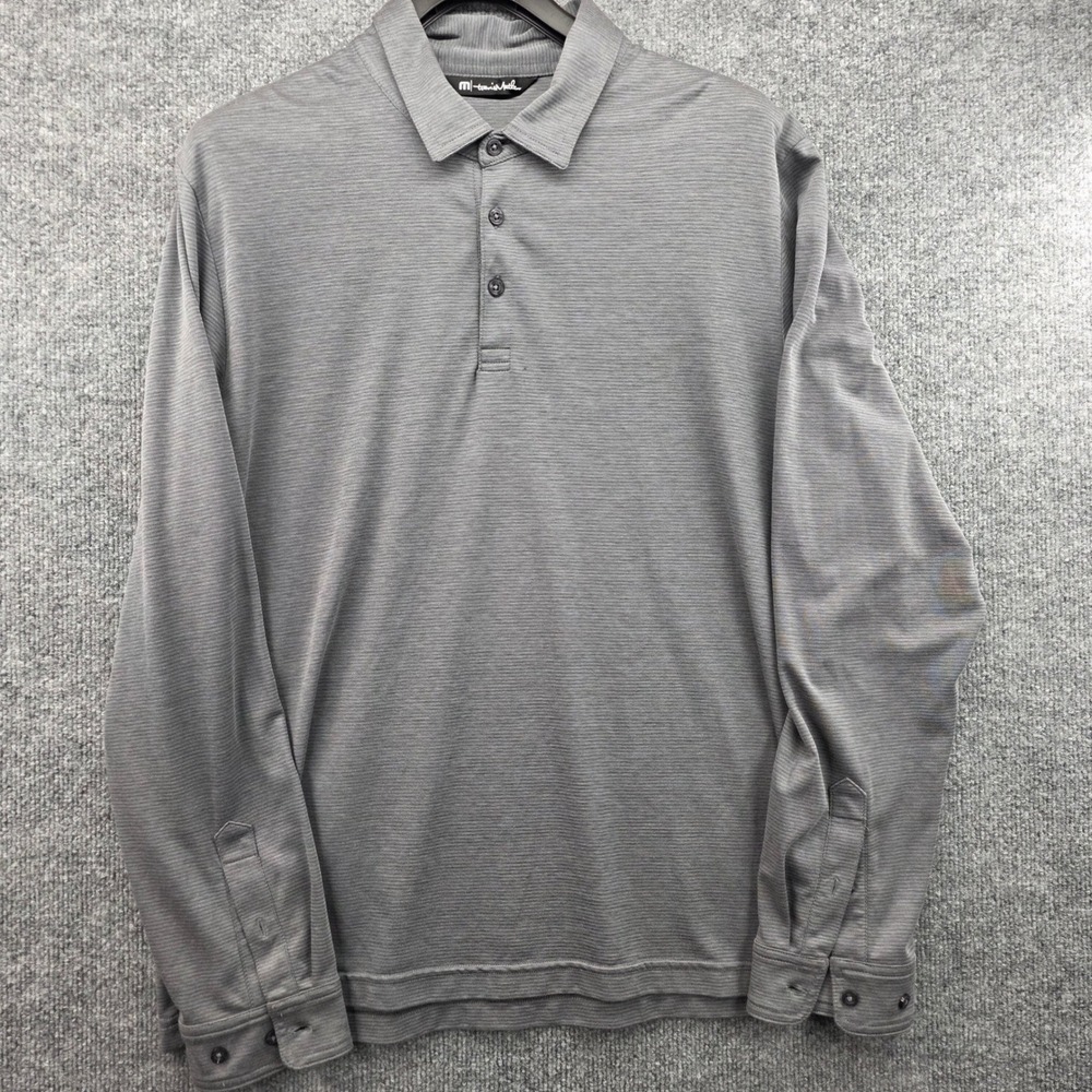 Travis Mathew‎ Mens Long Sleeve Golf Polo Shirt Gray Stripe Size XL